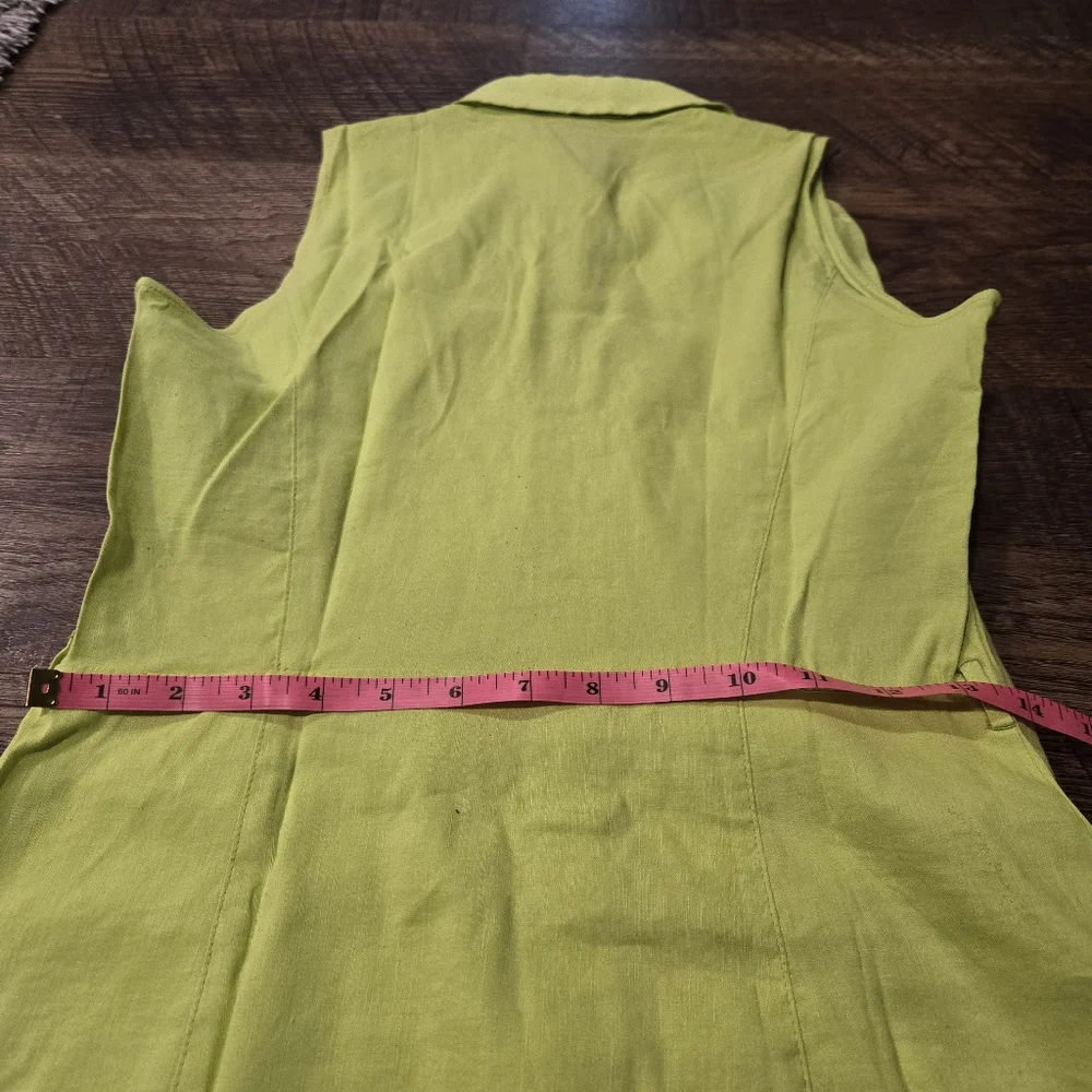 Elie Tahari Gianna Shirt Dress Chartreuse Neon Green Linen Preppy Pockets Casual - Picture 12 of 13